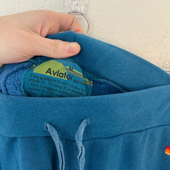 Aviator Nation Blue Joggers Zipper Pockets Size Medium Rainbow Cuffs - Picture 10 of 14